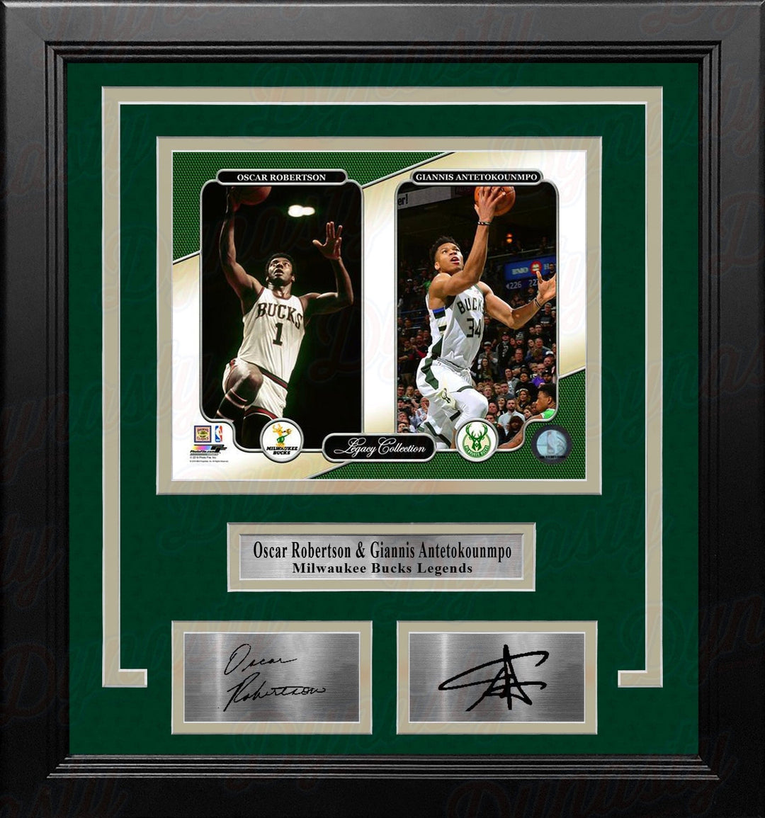 Dynasty Sports & Framing Engraved Signatures Oscar Robertson & Giannis Antetokounmpo Milwaukee Bucks 8x10 Framed Photo with Engraved Autographs