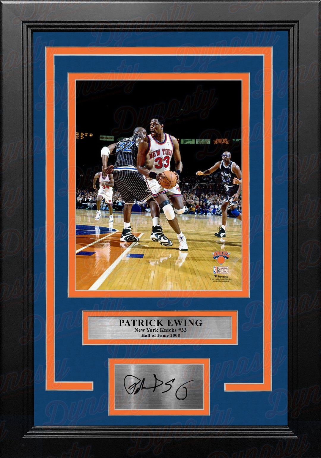 Dynasty Sports & Framing Engraved Signatures Patrick Ewing v. Shaquille O'Neal NY Knicks 8x10 Framed Basketball Photo with Engraved Autograph