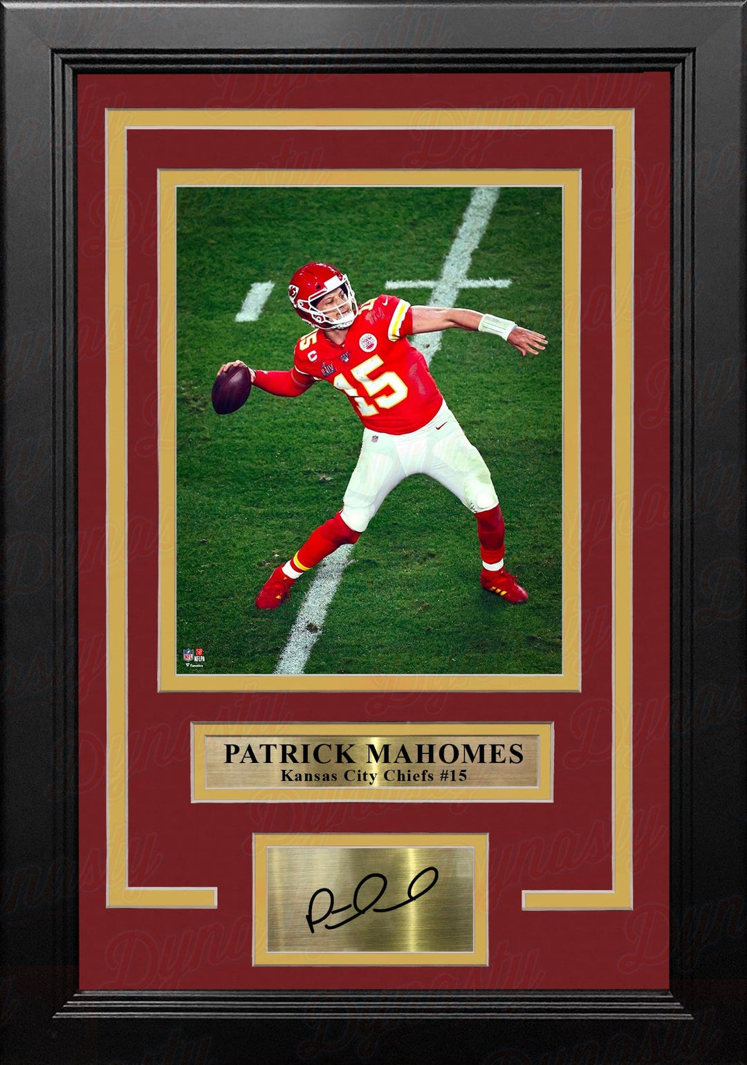 Dynasty Sports & Framing Engraved Signatures Patrick Mahomes Throwing Action Kansas City Chiefs 8" x 10" Framed Photo with Engraved Autograph