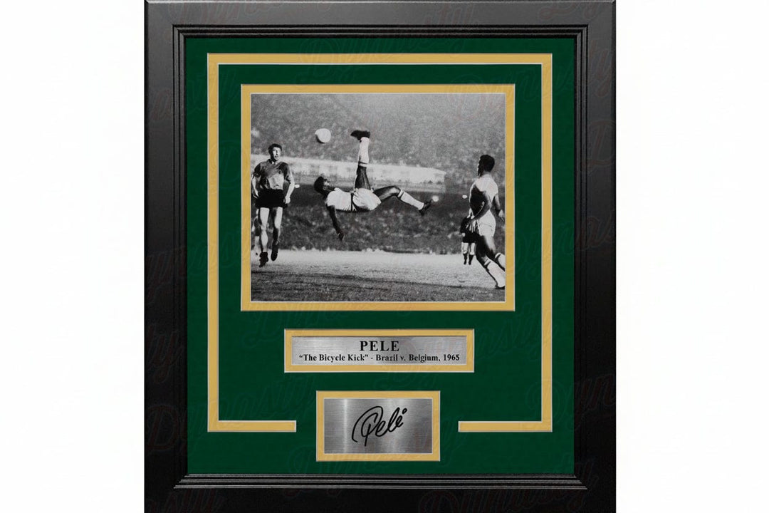Dynasty Sports & Framing Engraved Signatures Pele Bicycle Kick Brazil National Team 8x10 Framed Soccer Photo with Engraved Autograph