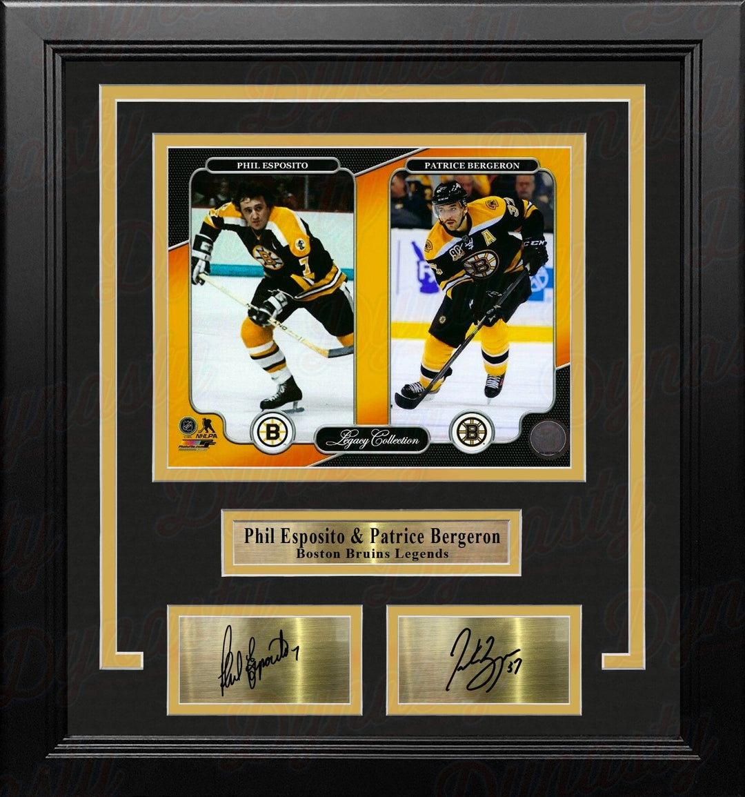 Dynasty Sports & Framing Engraved Signatures Phil Esposito & Patrice Bergeron Boston Bruins 8x10 Framed Legacy Photo with Engraved Autographs