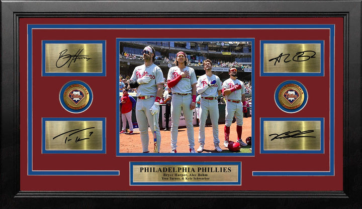 Dynasty Sports & Framing Engraved Signatures Philadelphia Phillies Anthem 8x10 Framed Photo & Engraved Autographs - Harper Bohm Turner Schwarber