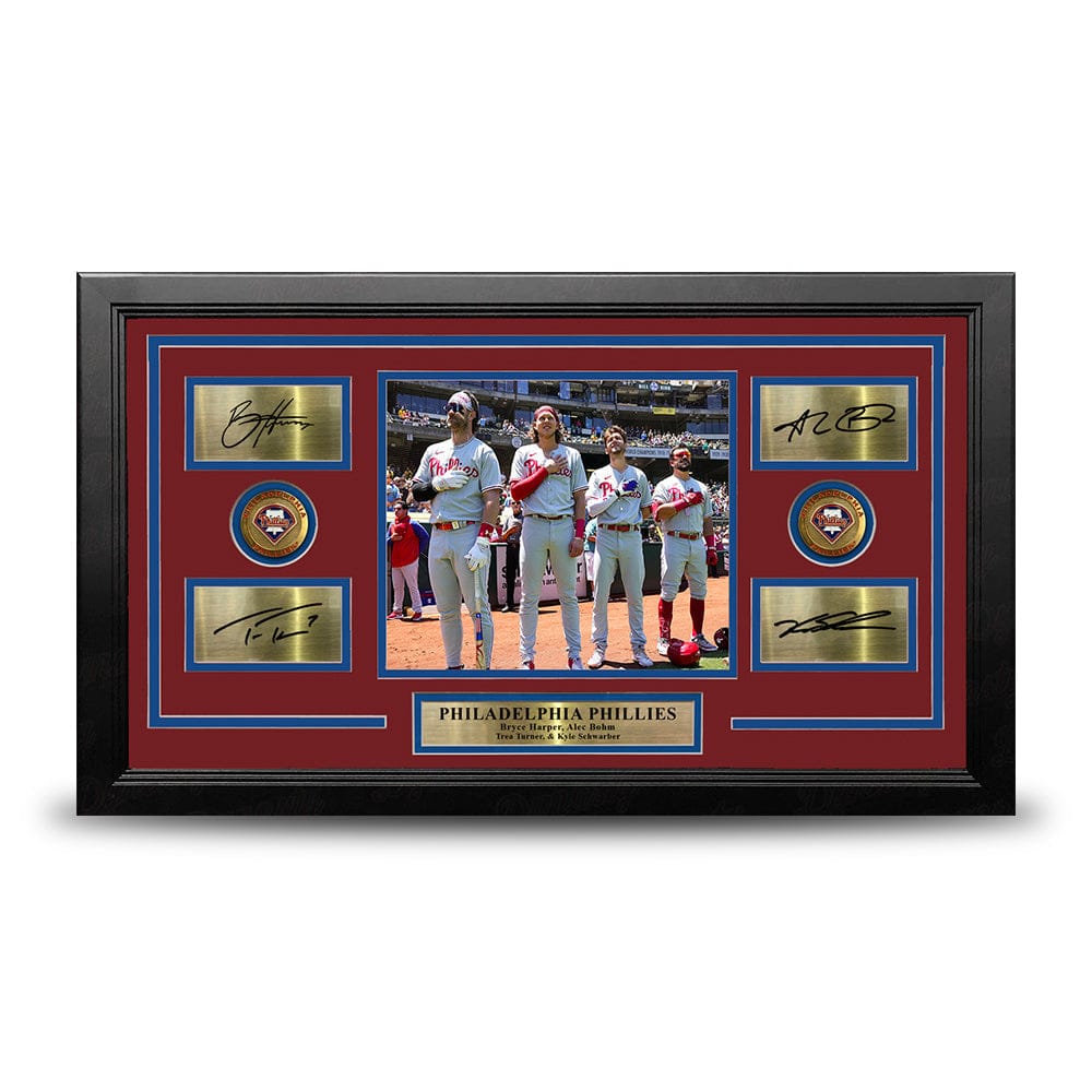 Dynasty Sports & Framing Engraved Signatures Philadelphia Phillies Anthem 8x10 Framed Photo & Engraved Autographs - Harper Bohm Turner Schwarber