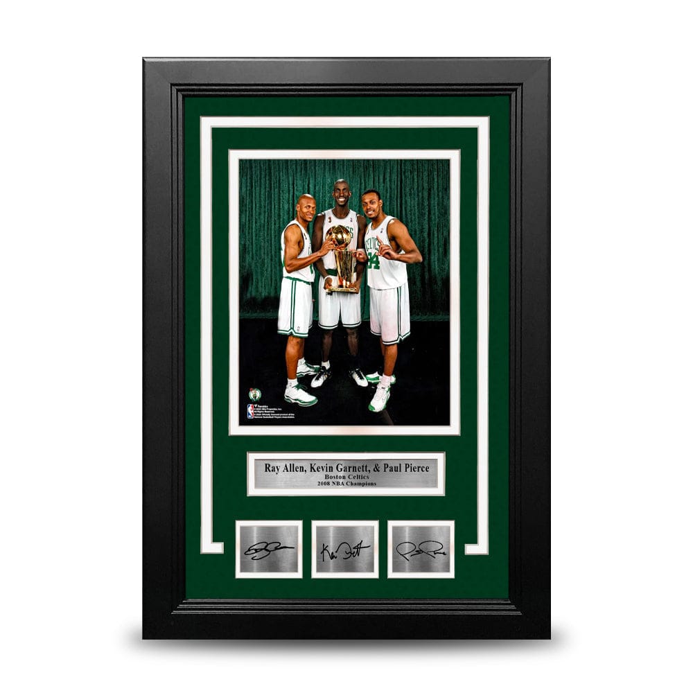 Dynasty Sports & Framing Engraved Signatures Ray Allen, Kevin Garnett, & Paul Pierce Boston Celtics 8x10 Framed Photo with Engraved Autographs