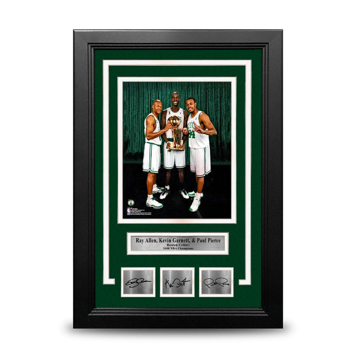 Dynasty Sports & Framing Engraved Signatures Ray Allen, Kevin Garnett, & Paul Pierce Boston Celtics 8x10 Framed Photo with Engraved Autographs