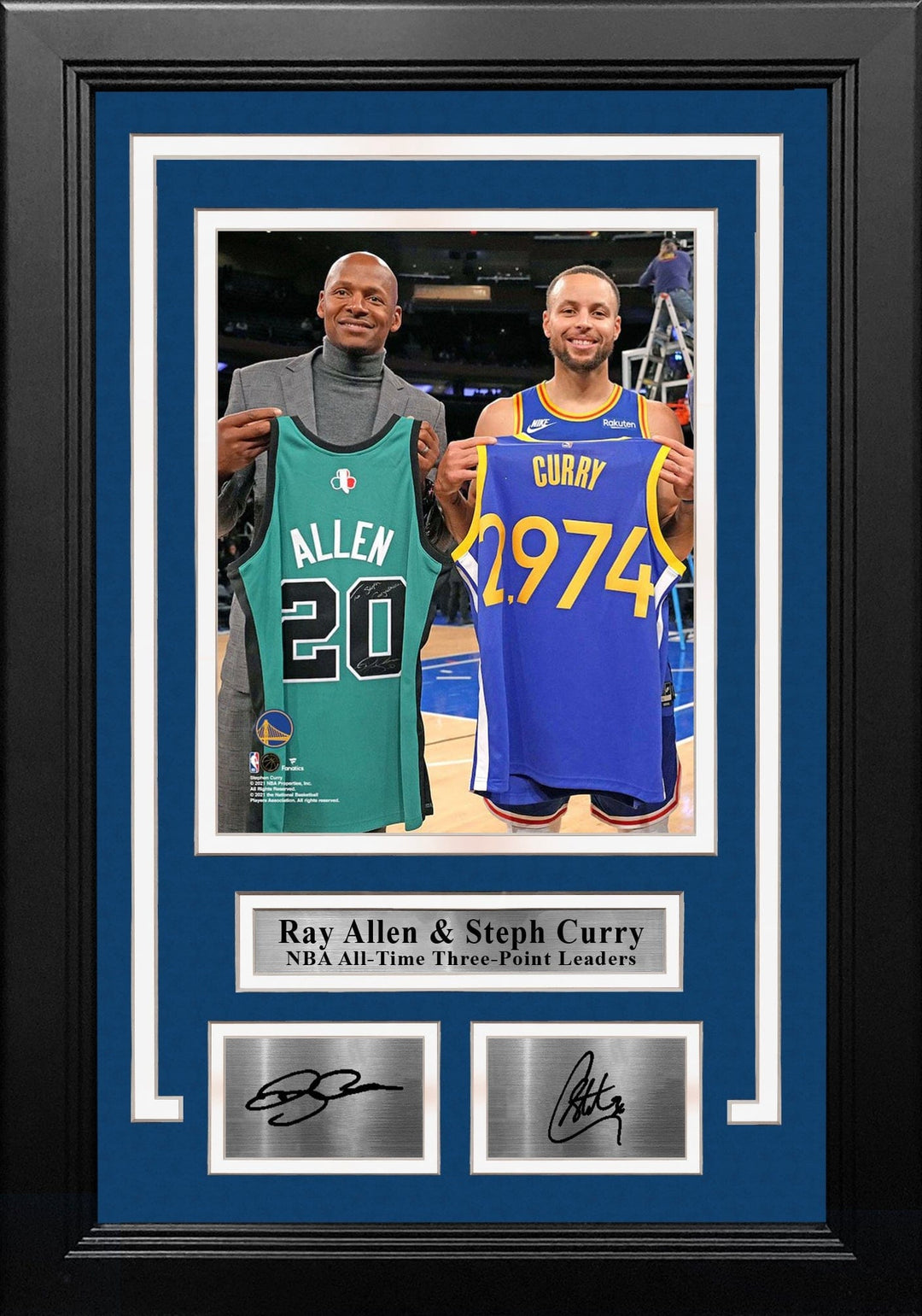 Dynasty Sports & Framing Engraved Signatures Ray Allen & Steph Curry 3-Point Record-Breaking Celebration 8" x 10" Framed Basketball Photo with Engraved Autographs