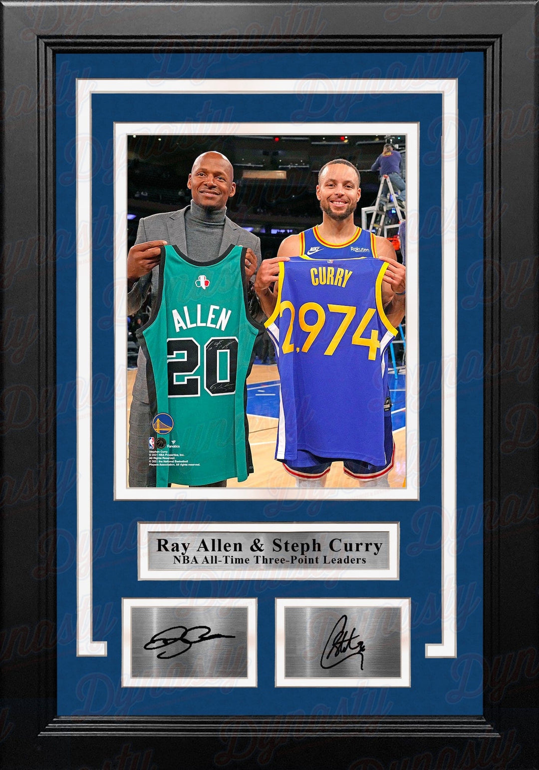 Dynasty Sports & Framing Engraved Signatures Ray Allen & Steph Curry 3-Point Record-Breaking Celebration 8" x 10" Framed Basketball Photo with Engraved Autographs