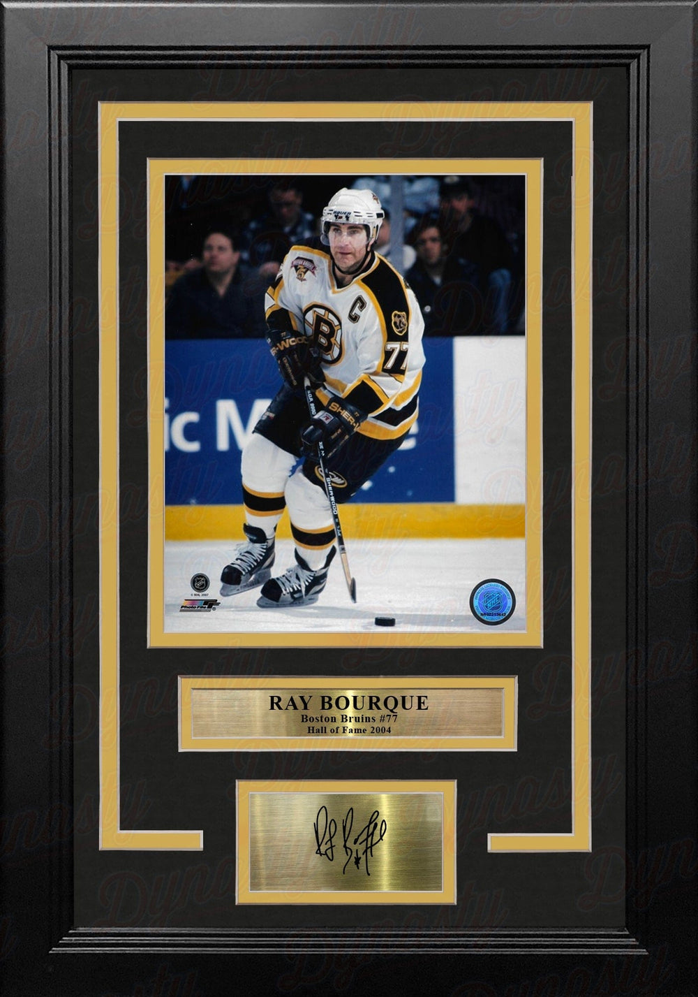 Dynasty Sports & Framing Engraved Signatures Ray Bourque 75th Anniversary White Boston Bruins 8x10 Framed Hockey Photo with Engraved Autograph