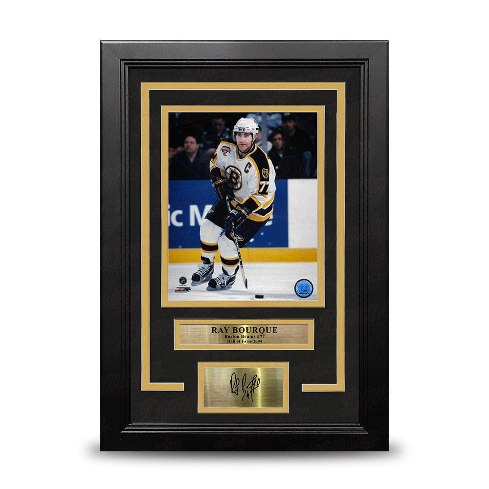 Dynasty Sports & Framing Engraved Signatures Ray Bourque 75th Anniversary White Boston Bruins 8x10 Framed Hockey Photo with Engraved Autograph