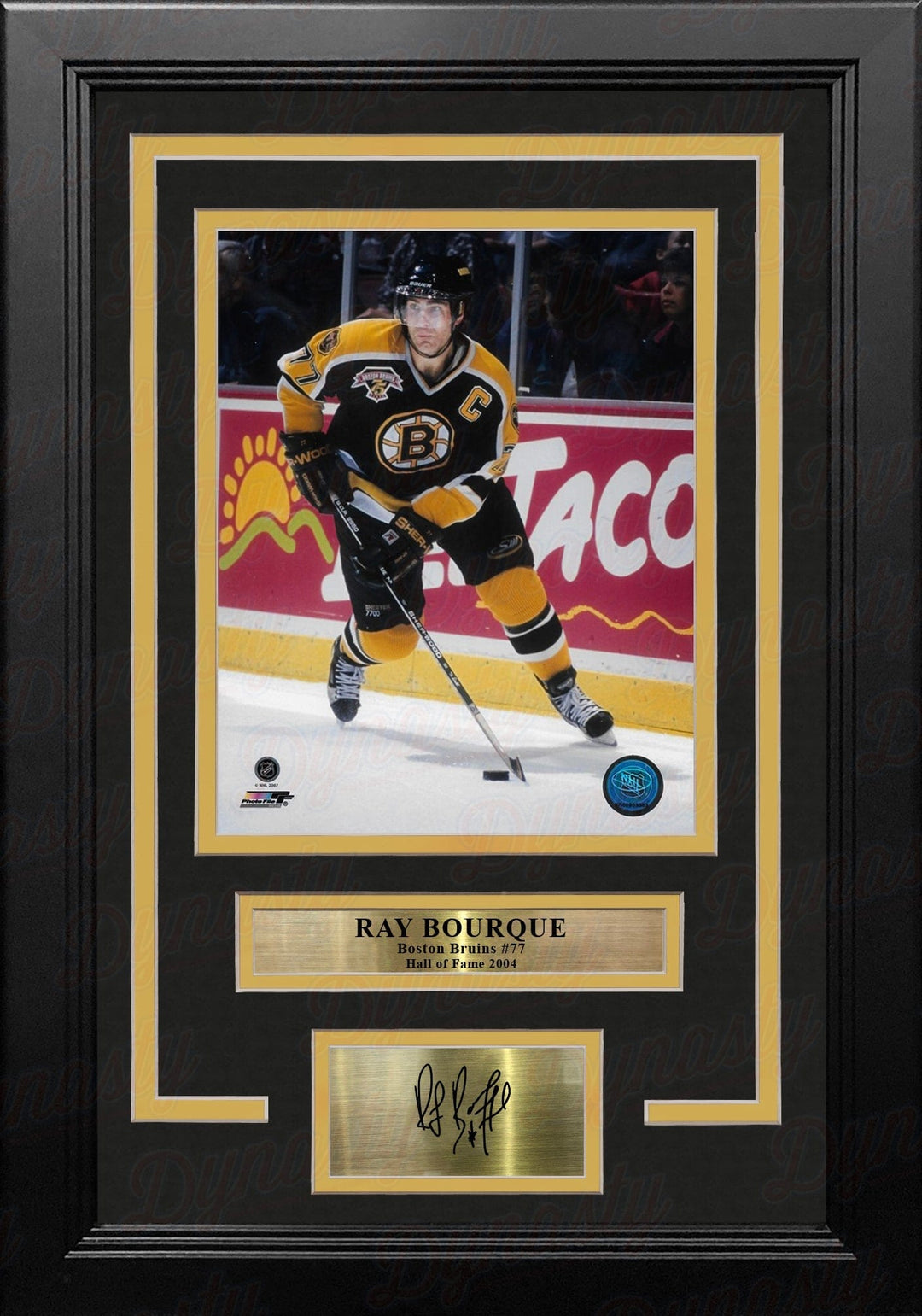Dynasty Sports & Framing Engraved Signatures Ray Bourque in Black Boston Bruins 8" x 10" Framed Hockey Photo with Engraved Autograph