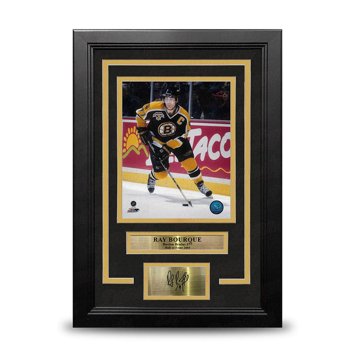 Dynasty Sports & Framing Engraved Signatures Ray Bourque in Black Boston Bruins 8" x 10" Framed Hockey Photo with Engraved Autograph