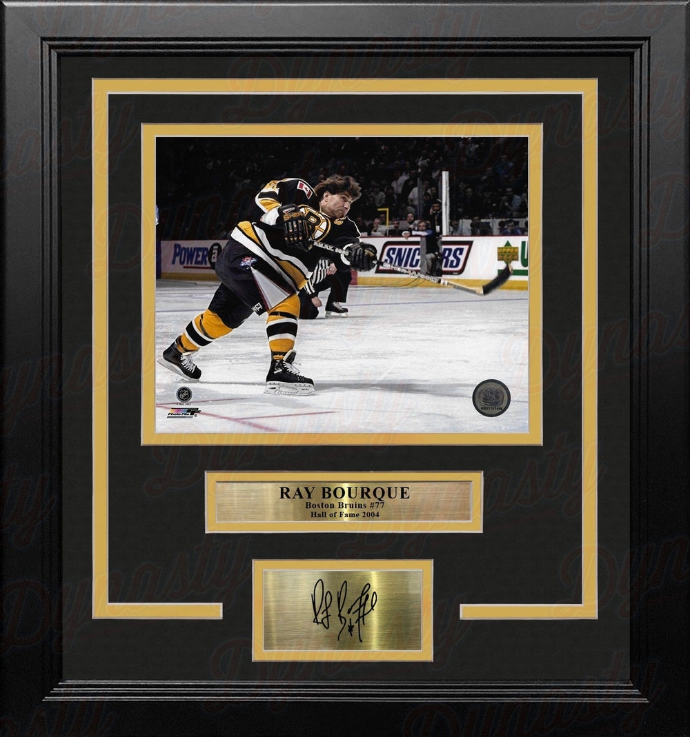 Dynasty Sports & Framing Engraved Signatures Ray Bourque Slapshot Boston Bruins 8" x 10" Framed Hockey Photo with Engraved Autograph