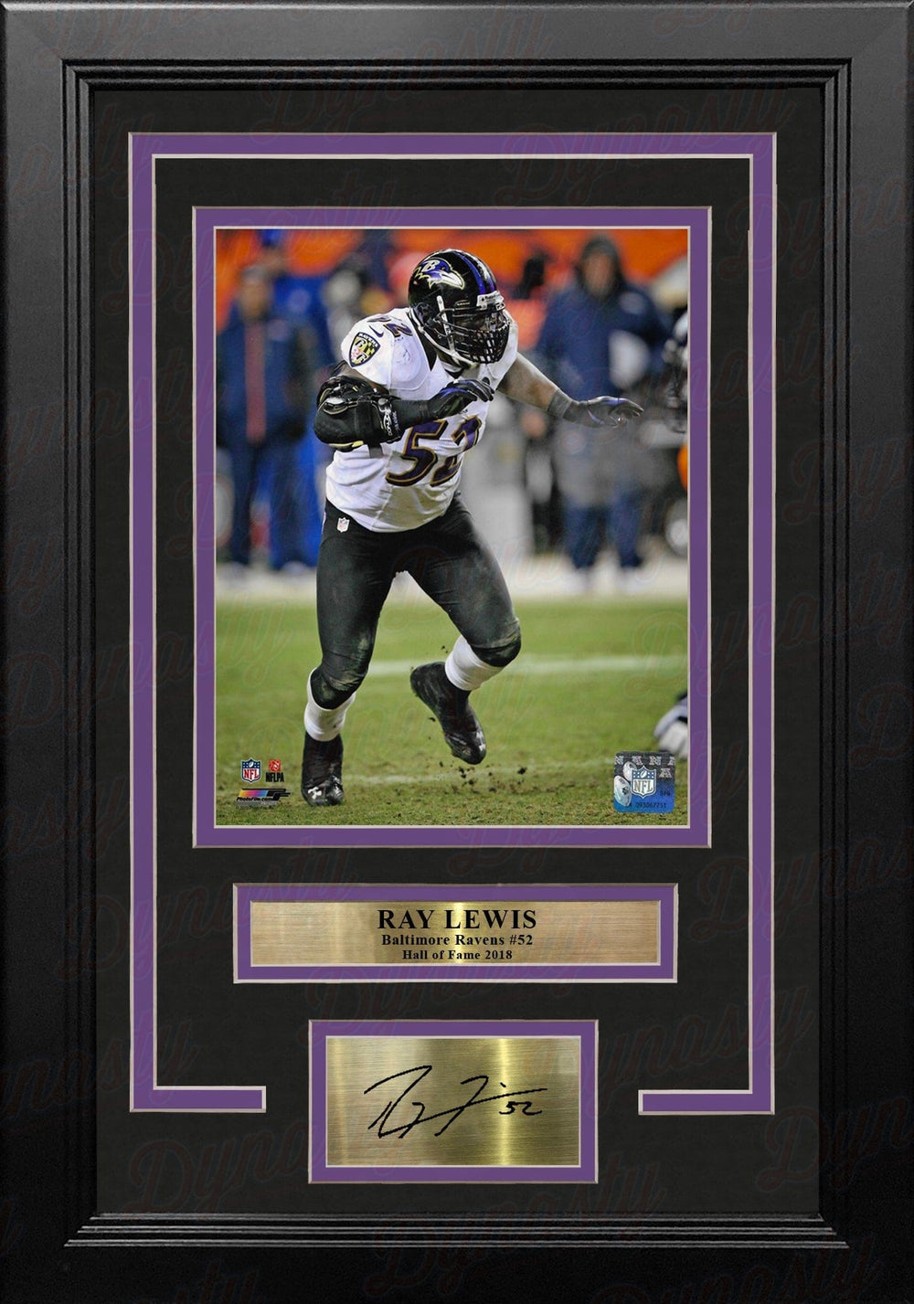 Dynasty Sports & Framing Engraved Signatures Ray Lewis in Action Baltimore Ravens 8" x 10" Framed Football Photo with Engraved Autograph