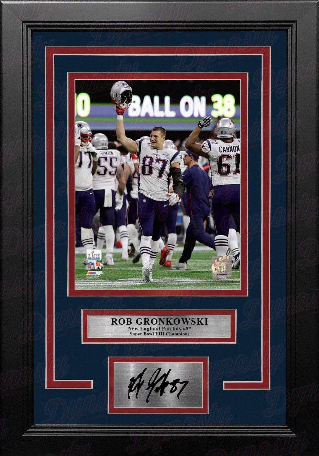 Dynasty Sports & Framing Engraved Signatures Rob Gronkowski Celebration SB LIII New England Patriots 8x10 Framed Photo with Engraved Autograph