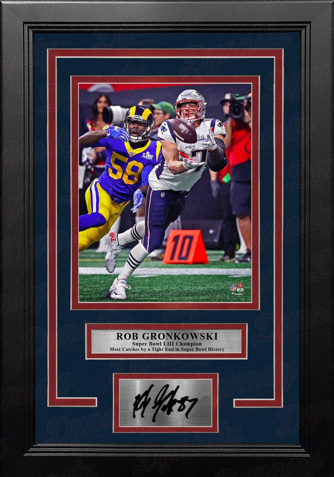 Dynasty Sports & Framing Engraved Signatures Rob Gronkowski Super Bowl LIII Catch New England Patriots 8x10 Framed Photo with Engraved Autograph