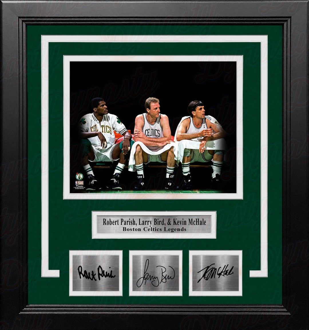 Dynasty Sports & Framing Engraved Signatures Robert Parish, Larry Bird & Kevin McHale Celtics 8x10 Framed Blackout Photo with Engraved Autographs