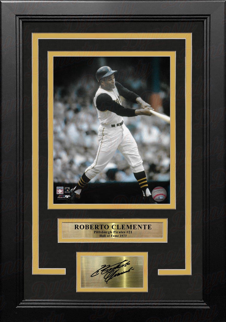Dynasty Sports & Framing Engraved Signatures Roberto Clemente Swinging Action Pittsburgh Pirates 8" x 10" Framed Photo with Engraved Autograph