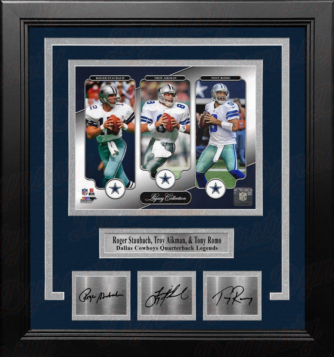 Dynasty Sports & Framing Engraved Signatures Roger Staubach, Troy Aikman & Tony Romo Dallas Cowboys 8x10 Framed Photo with Engraved Autographs