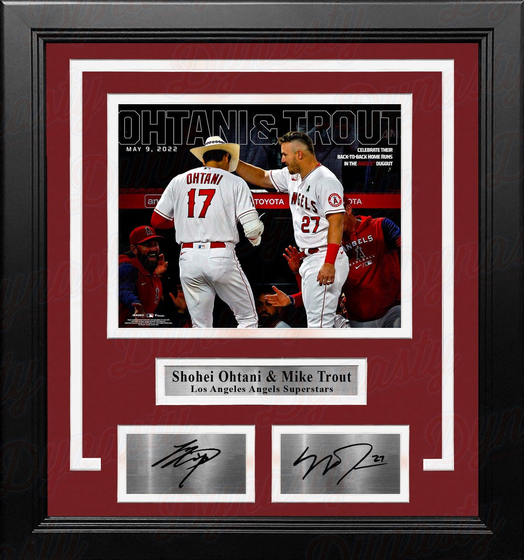 Dynasty Sports & Framing Engraved Signatures Shohei Ohtani & Mike Trout Los Angeles Angels of Anaheim 8x10 Framed Photo with Engraved Autographs