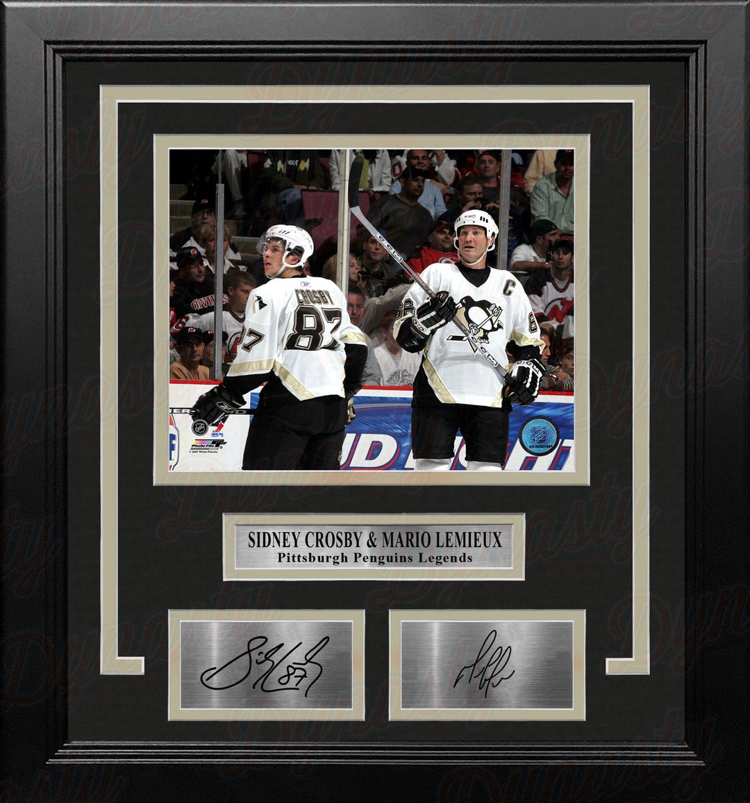 Dynasty Sports & Framing Engraved Signatures Sidney Crosby & Mario Lemieux Pittsburgh Penguins 8x10 Framed Hockey Photo with Engraved Autographs