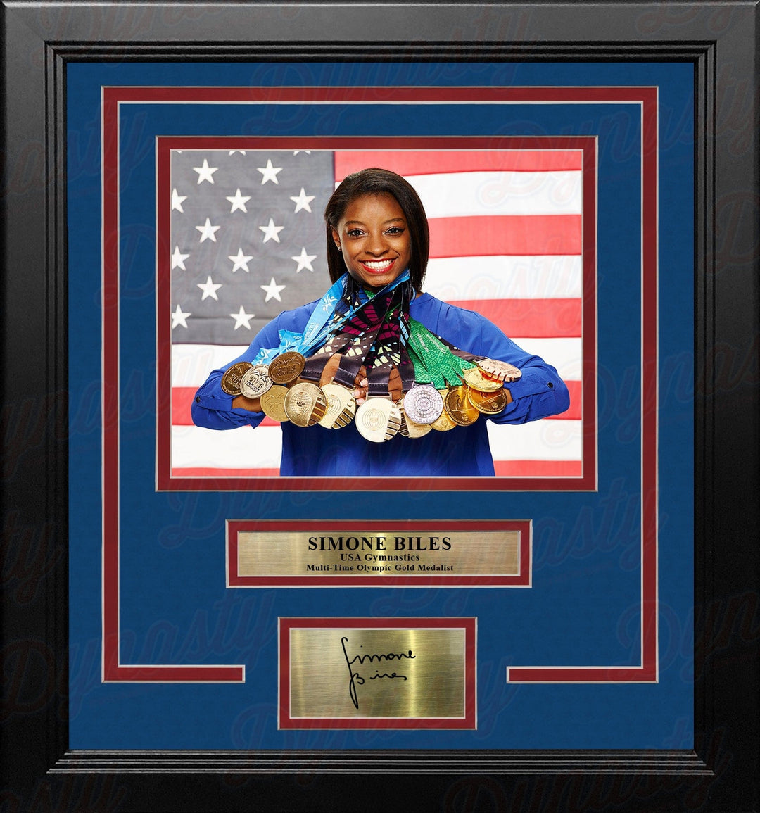 Dynasty Sports & Framing Engraved Signatures Simone Biles Gold Medals 8" x 10" Framed Olympics Photo with Engraved Autograph