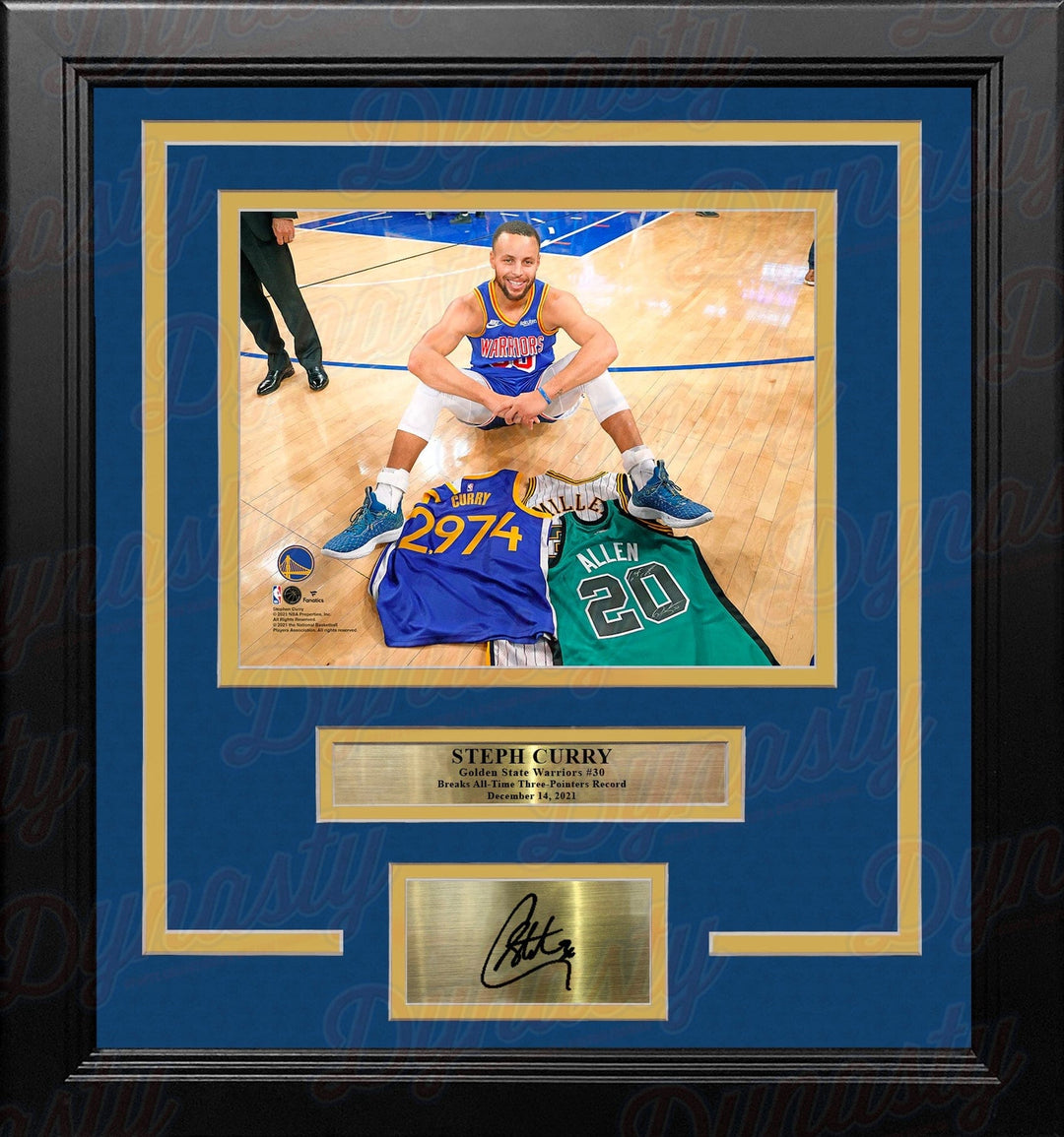 Dynasty Sports & Framing Engraved Signatures Steph Curry 3-Point Record Jerseys Golden State Warriors 8x10 Framed Photo with Engraved Autograph
