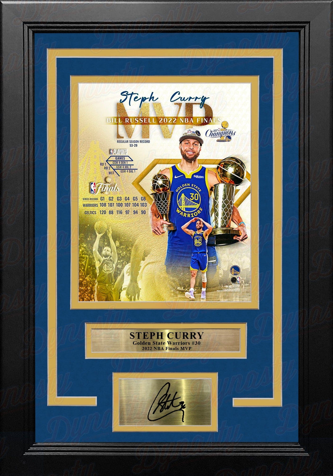 Dynasty Sports & Framing Engraved Signatures Steph Curry Golden State Warriors 2022 Finals MVP 8x10 Framed Collage Photo with Engraved Autograph
