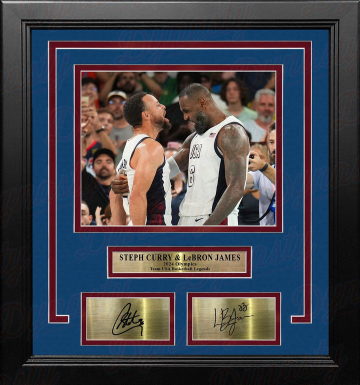 Dynasty Sports & Framing Engraved Signatures Steph Curry & LeBron James Olympic Celebration 8x10 Framed Basketball Photo with Engraved Autographs