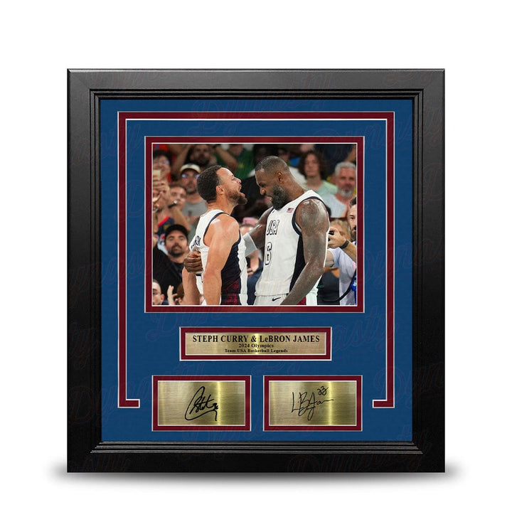 Dynasty Sports & Framing Engraved Signatures Steph Curry & LeBron James Olympic Celebration 8x10 Framed Basketball Photo with Engraved Autographs