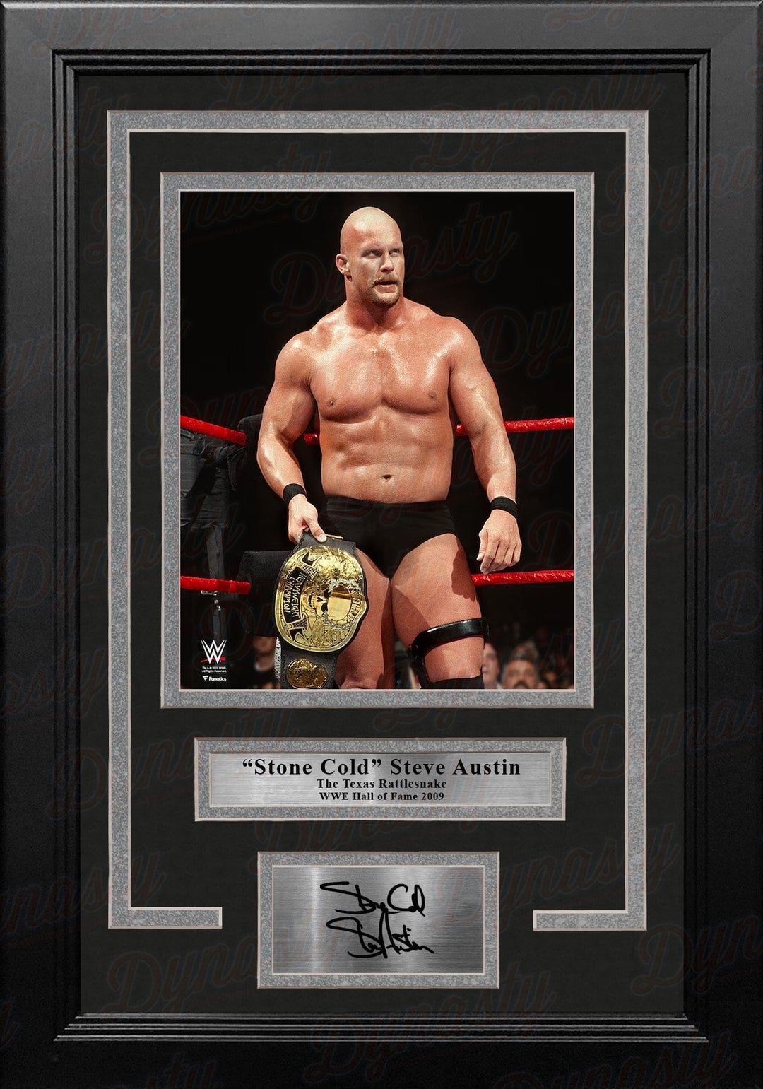 Dynasty Sports & Framing Engraved Signatures Stone Cold Steve Austin Smoking Skull Belt 8x10 Framed WWE Wrestling Photo with Engraved Autograph