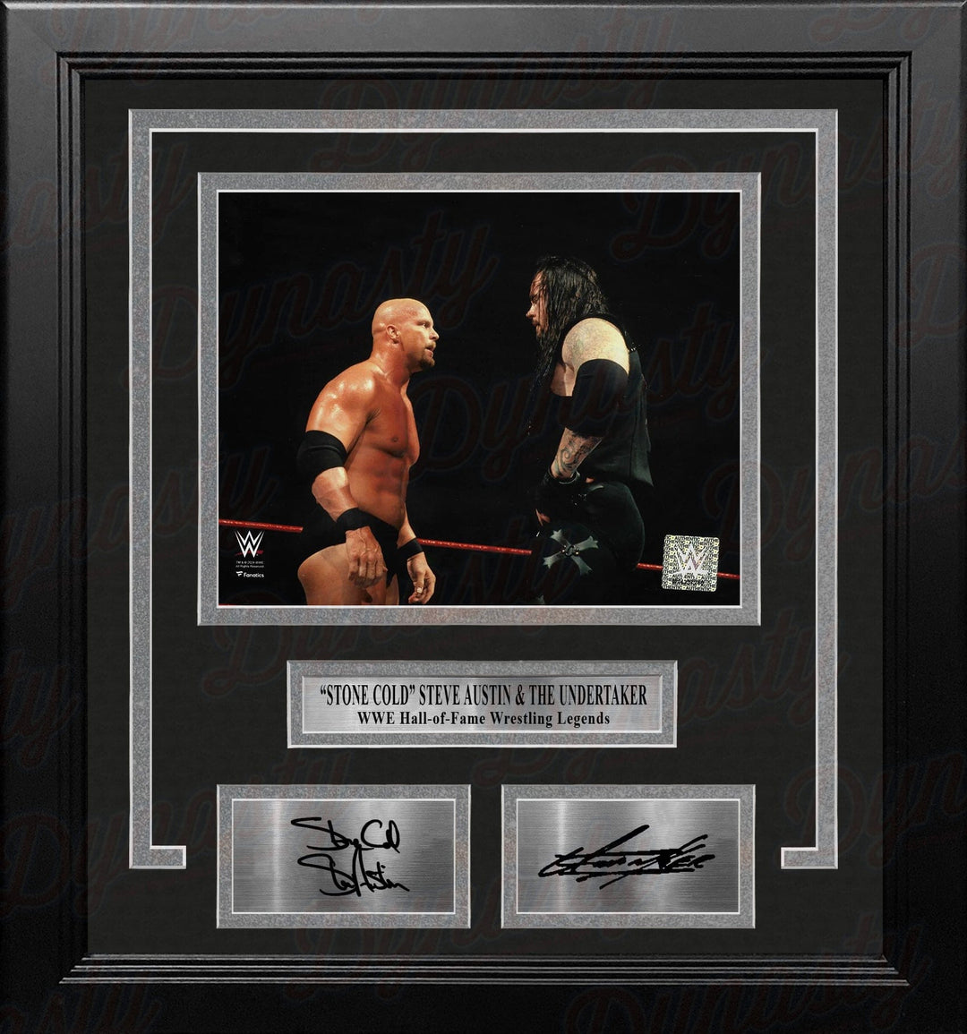 Dynasty Sports & Framing Engraved Signatures Stone Cold Steve Austin & The Undertaker 8x10 Framed WWE Wrestling Photo with Engraved Autographs