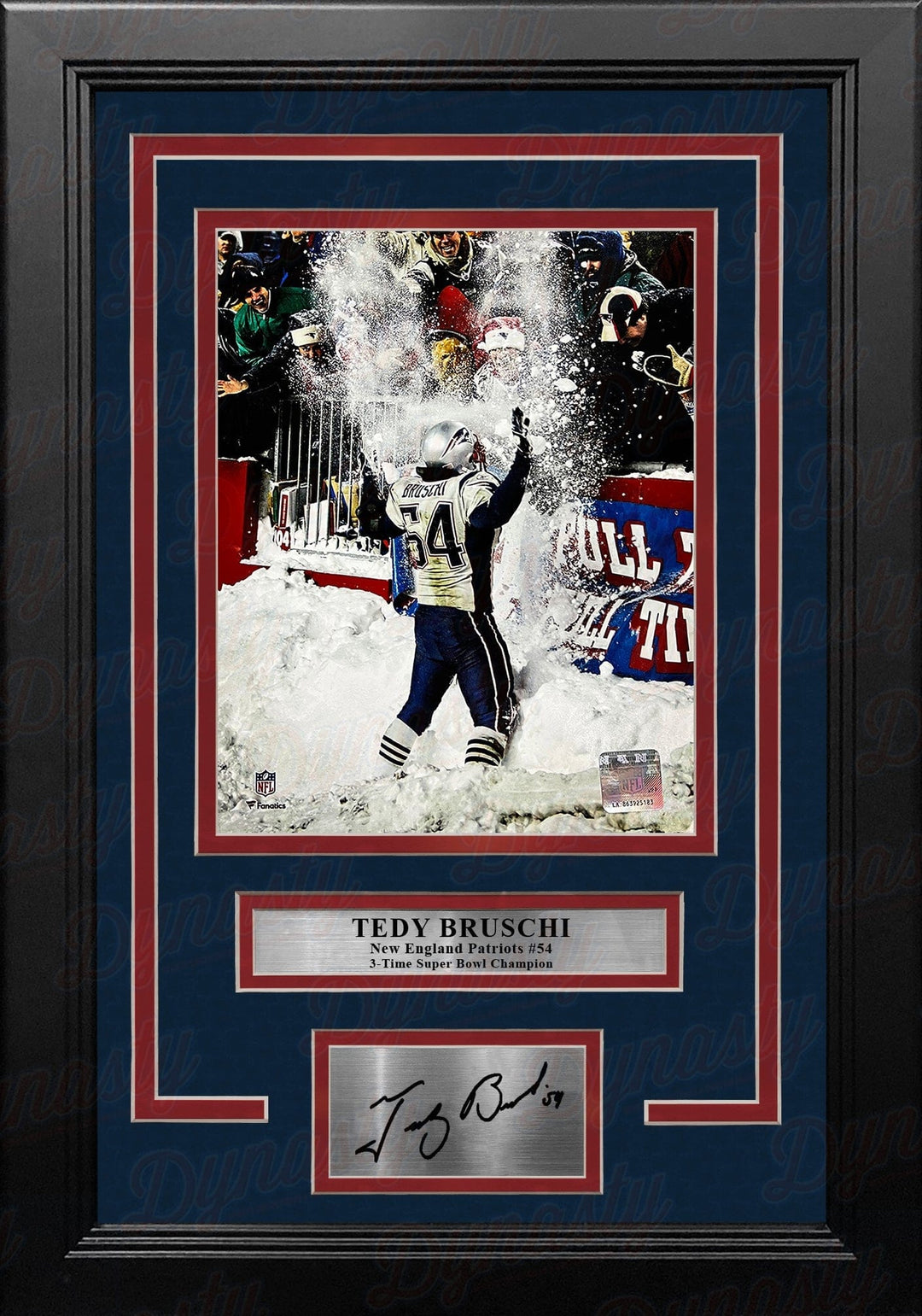 Dynasty Sports & Framing Engraved Signatures Tedy Bruschi Snow Game New England Patriots 8" x 10" Framed Football Photo with Engraved Autograph