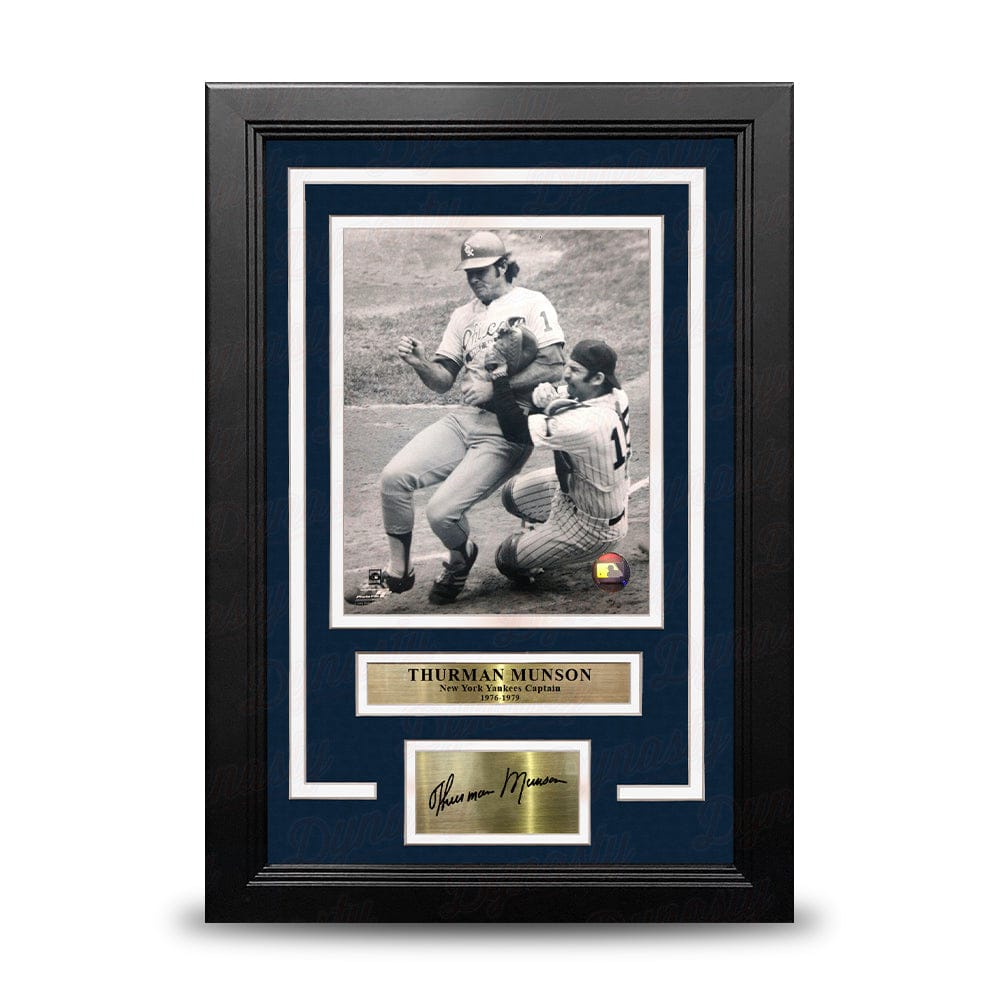 Dynasty Sports & Framing Engraved Signatures Thurman Munson Home Plate Collision NY Yankees 8x10 Framed Baseball Photo with Engraved Autograph