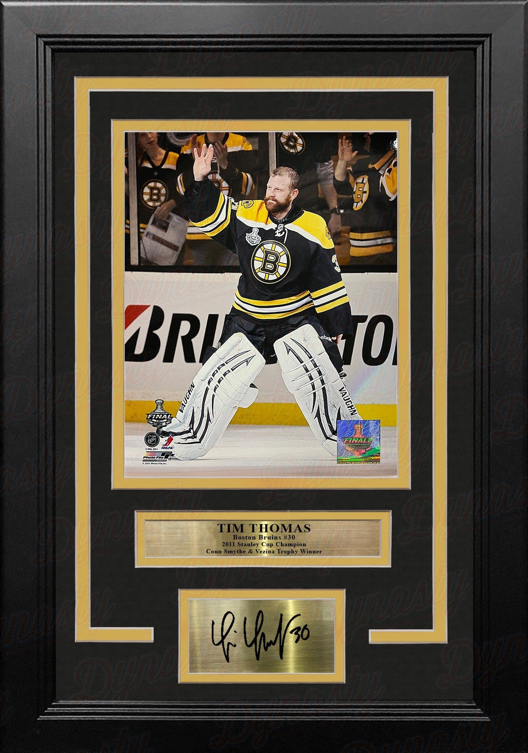 Dynasty Sports & Framing Engraved Signatures Tim Thomas 2011 Stanley Cup Finals Boston Bruins 8" x 10" Framed Hockey Photo with Engraved Autograph