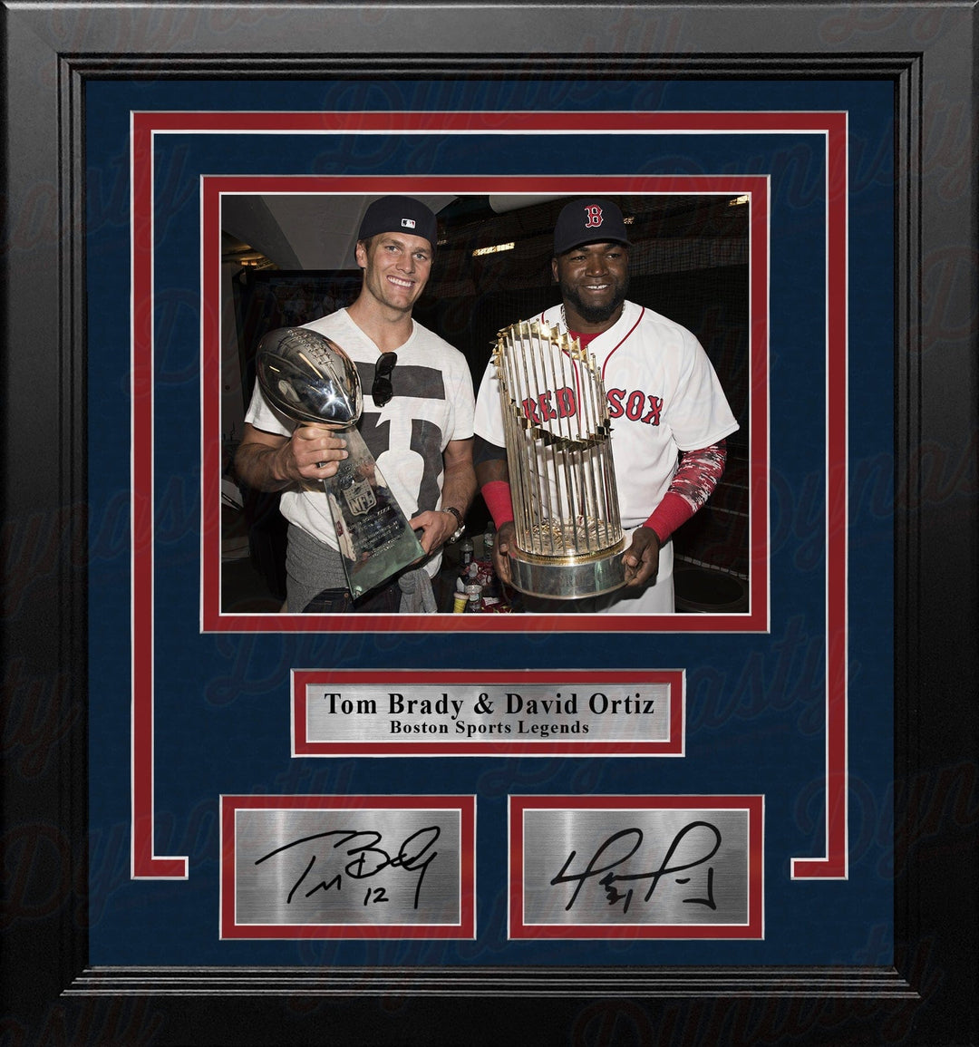 Dynasty Sports & Framing Engraved Signatures Tom Brady & David Ortiz 8" x 10" Framed Championship Trophy Photo with Engraved Autographs