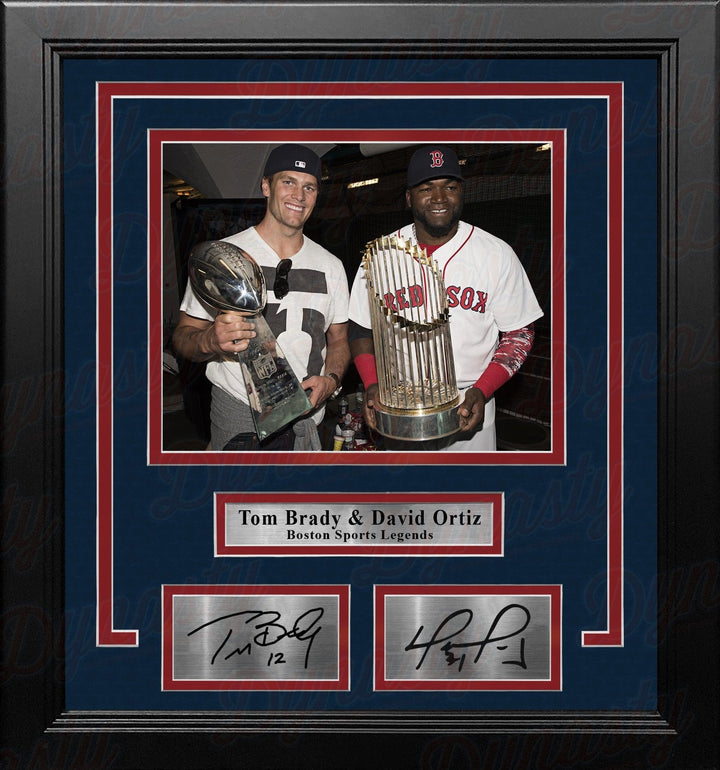 Dynasty Sports & Framing Engraved Signatures Tom Brady & David Ortiz 8" x 10" Framed Championship Trophy Photo with Engraved Autographs