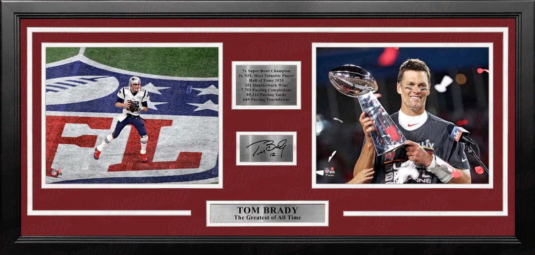 Dynasty Sports & Framing Engraved Signatures Tom Brady Greatest of All Time Framed Football Photo Collage with Career Stats & Engraved Signature