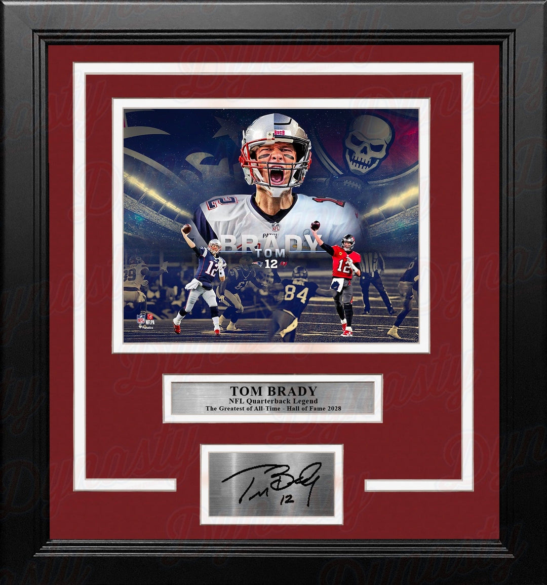 Dynasty Sports & Framing Engraved Signatures Tom Brady New England Patriots & Tampa Bay Buccaneers 8x10 Framed Photo with Engraved Autograph