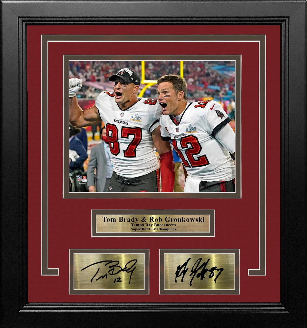 Dynasty Sports & Framing Engraved Signatures Tom Brady & Rob Gronkowski Super Bowl LV Tampa Bay Buccaneers 8x10 Framed Photo Engraved Autographs
