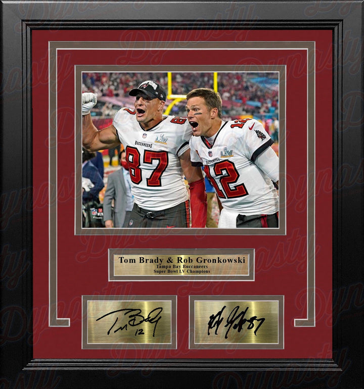 Dynasty Sports & Framing Engraved Signatures Tom Brady & Rob Gronkowski Super Bowl LV Tampa Bay Buccaneers 8x10 Framed Photo Engraved Autographs