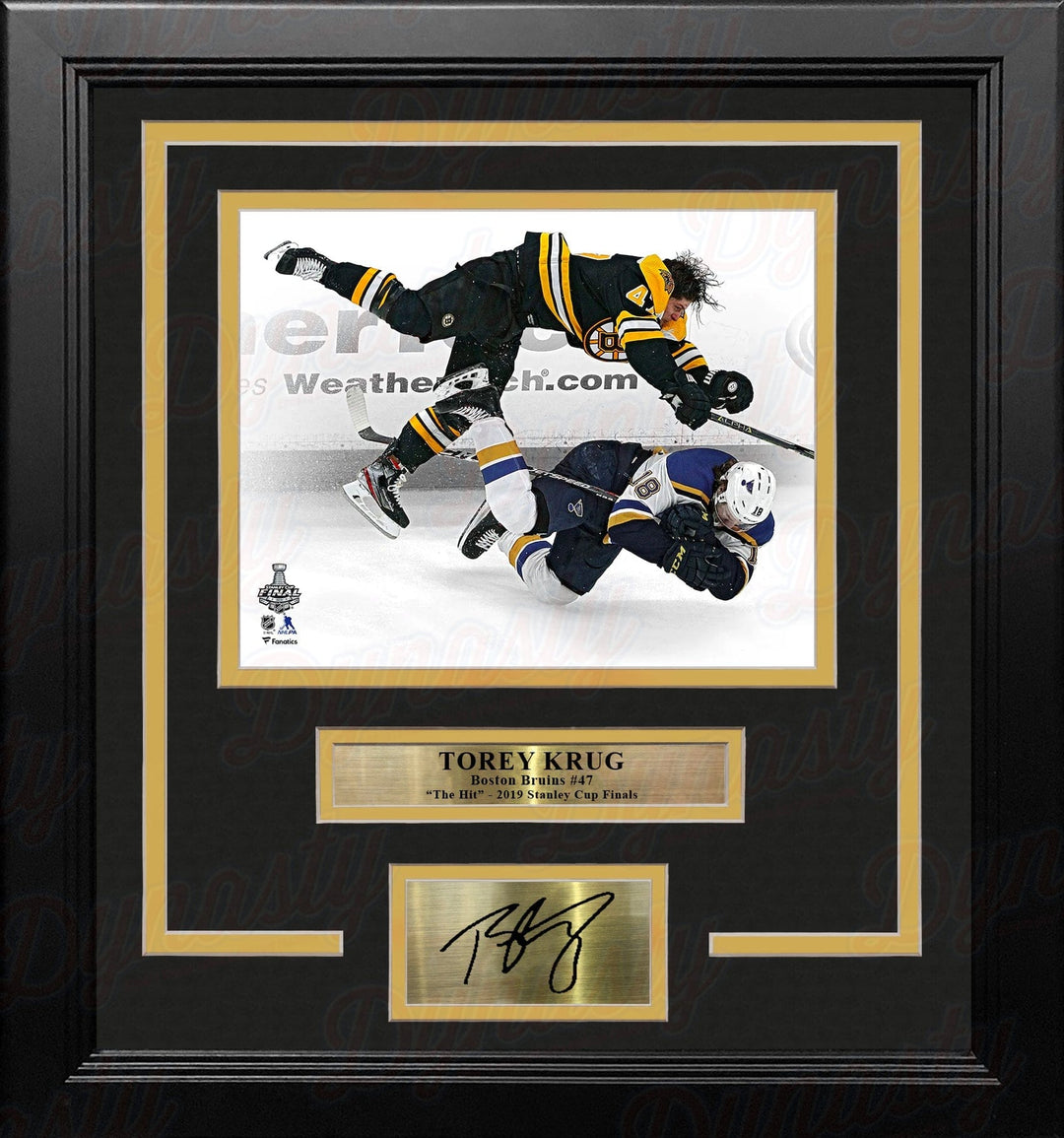 Dynasty Sports & Framing Engraved Signatures Torey Krug Boston Bruins 2019 Stanley Cup Finals Hit 8x10 Framed Photo with Engraved Autograph