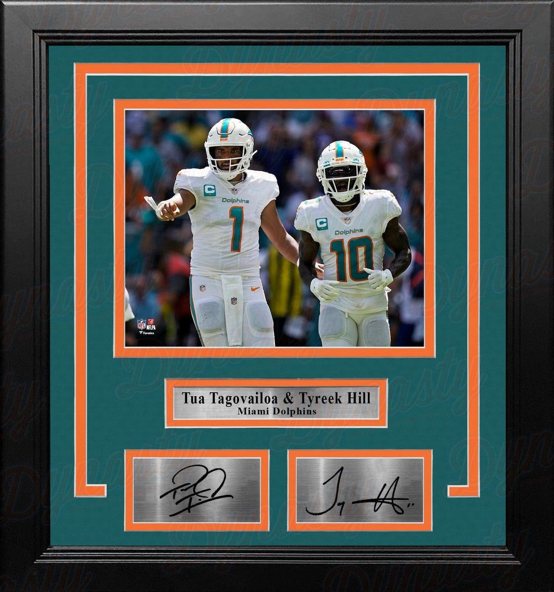 Dynasty Sports & Framing Engraved Signatures Tua Tagovailoa & Tyreek Hill Miami Dolphins 8" x 10" Framed Football Photo with Engraved Autographs