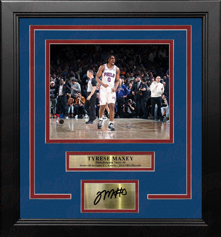 Dynasty Sports & Framing Engraved Signatures Tyrese Maxey Playoff Celebration Philadelphia 76ers 8" x 10" Framed Photo with Engraved Autograph