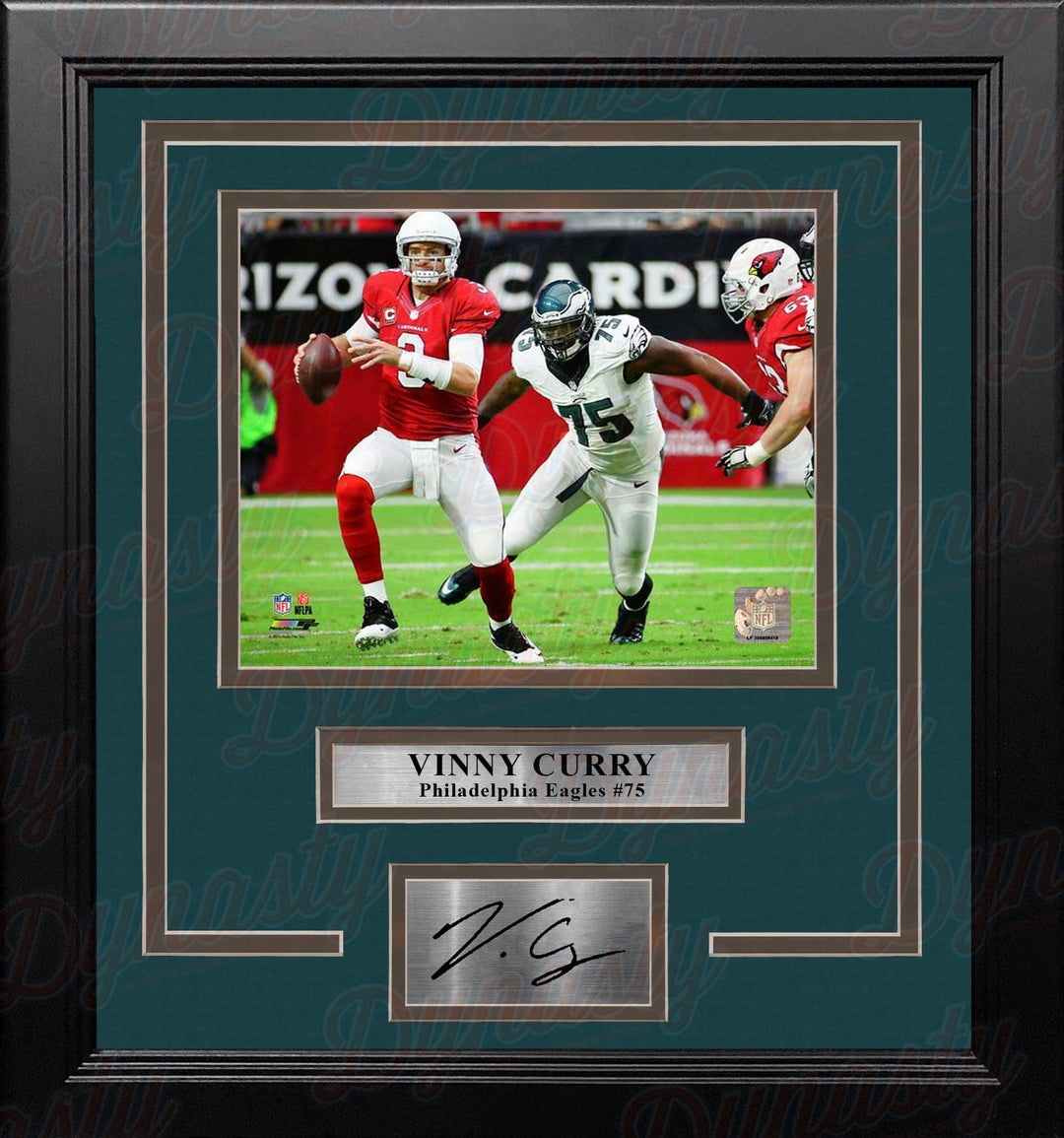 Dynasty Sports & Framing Engraved Signatures Vinny Curry in Action Philadelphia Eagles Framed Football Photo with Engraved Autograph