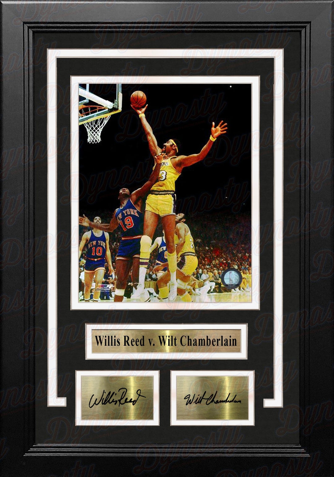 Dynasty Sports & Framing Engraved Signatures Wilt Chamberlain v. Willis Reed 8" x 10" Framed Basketball Photo with Engraved Autographs
