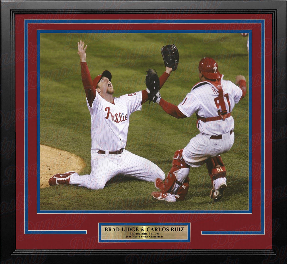 Dynasty Sports & Framing Framed Baseball Photos 11x14 Framed Photo Brad Lidge & Carlos Ruiz 2008 World Series Last Out Celebration Philadelphia Phillies Framed Baseball Photo