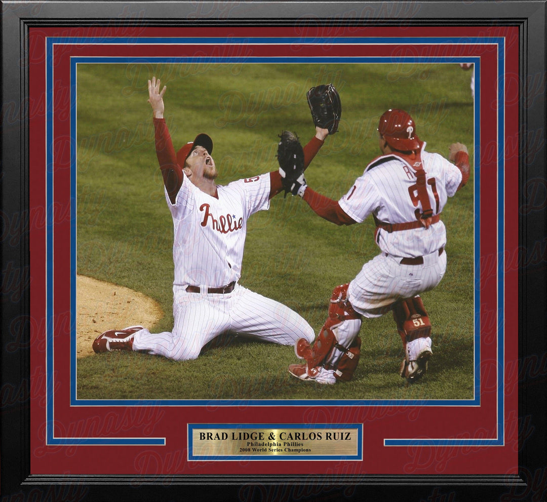 Dynasty Sports & Framing Framed Baseball Photos 11x14 Framed Photo Brad Lidge & Carlos Ruiz 2008 World Series Last Out Celebration Philadelphia Phillies Framed Baseball Photo