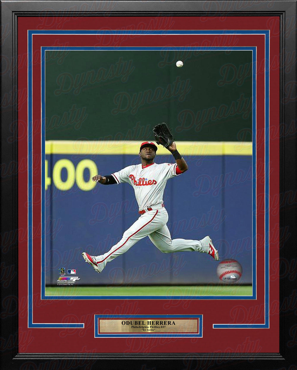 Dynasty Sports & Framing Framed Baseball Photos 11x14 Framed Photo Odubel Herrera Philadelphia Phillies Jump Catch MLB Baseball Framed and Matted Photo