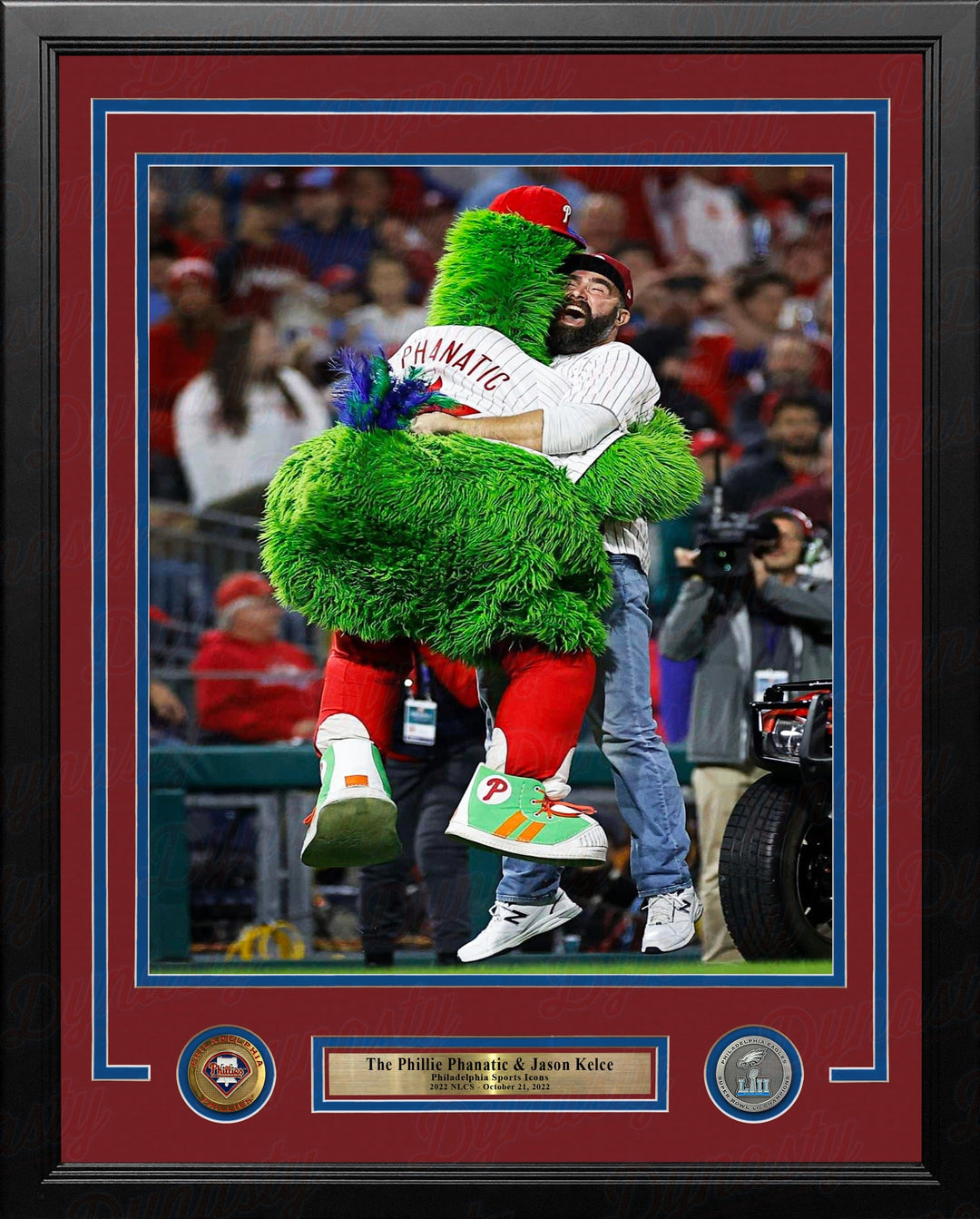 Dynasty Sports & Framing Framed Baseball Photos 11x14 Framed Photo The Phillie Phanatic & Jason Kelce Rally the Phillies Framed NLCS Baseball Photo