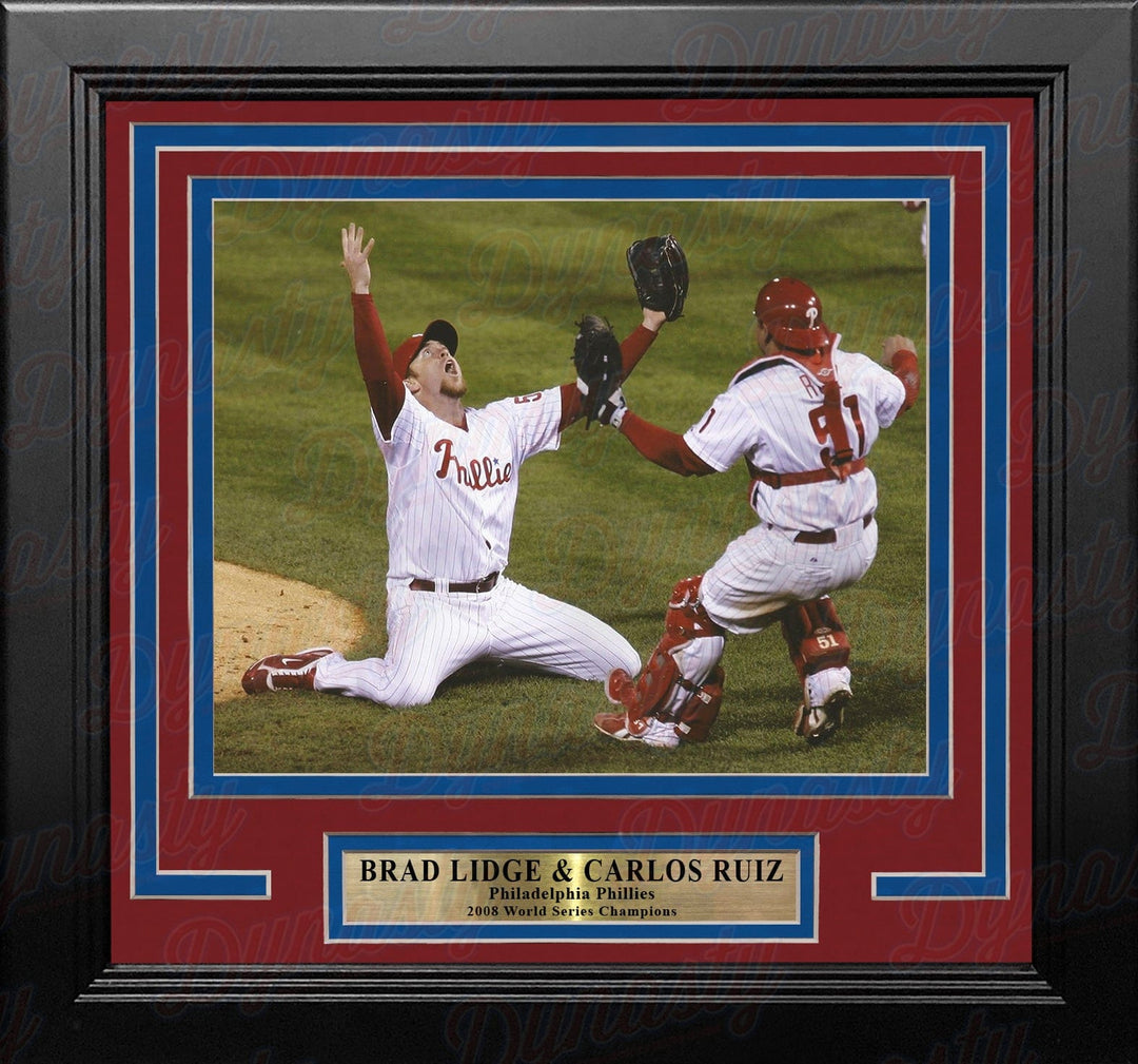 Dynasty Sports & Framing Framed Baseball Photos 8x10 Framed Photo Brad Lidge & Carlos Ruiz 2008 World Series Last Out Celebration Philadelphia Phillies Framed Baseball Photo